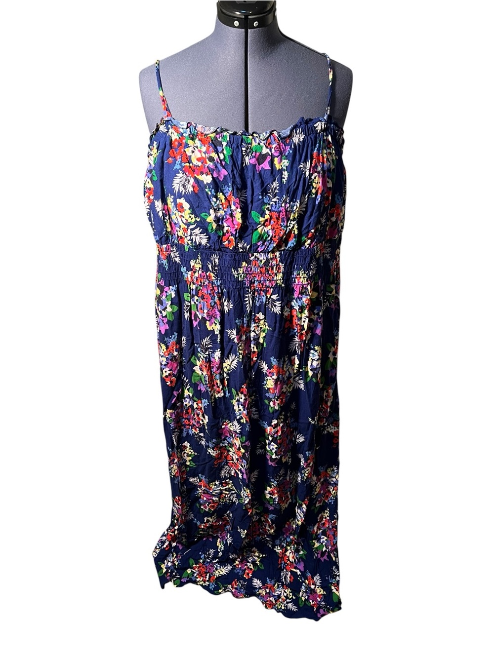 Torrid Women’s Plus Size 4 Maxi‎ Dress Sleeveless Blue Floral Square Neck Ruffle